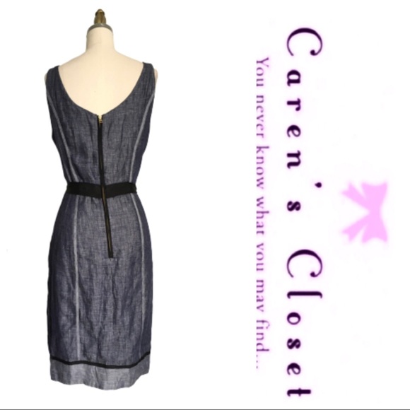 Taylor Blue Linen & Black Ribbon Trimmed Dress - Picture 6 of 6